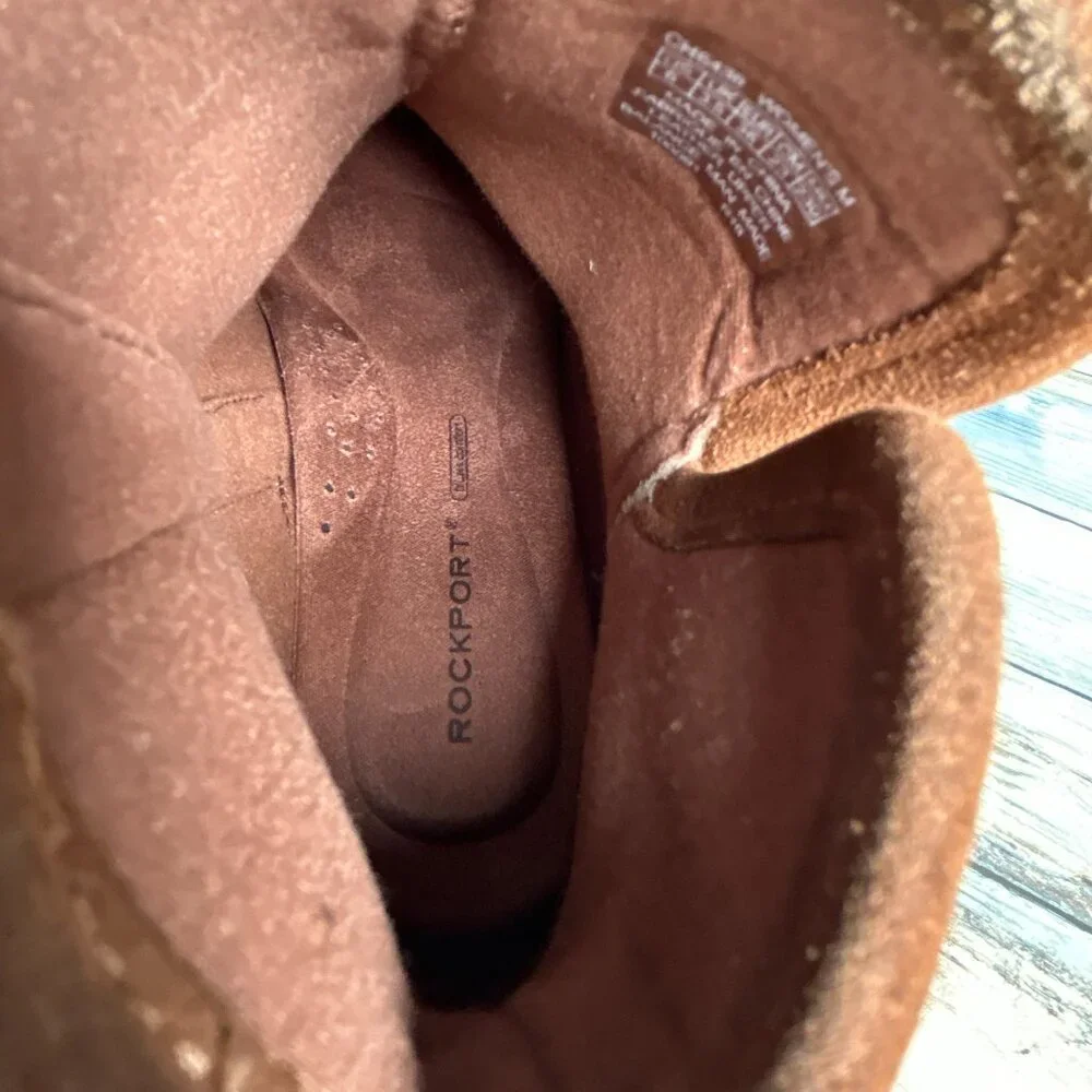 Rockport Ankle Boots Womens Sz 6M Brown Suede Wedge Heel Zip Up Cushioned Ladies